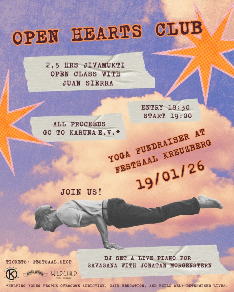 Werbung für Veranstaltung Open Hearts Club - Yoga Fundraiser at Festsaal Kreuzberg 19/1/26